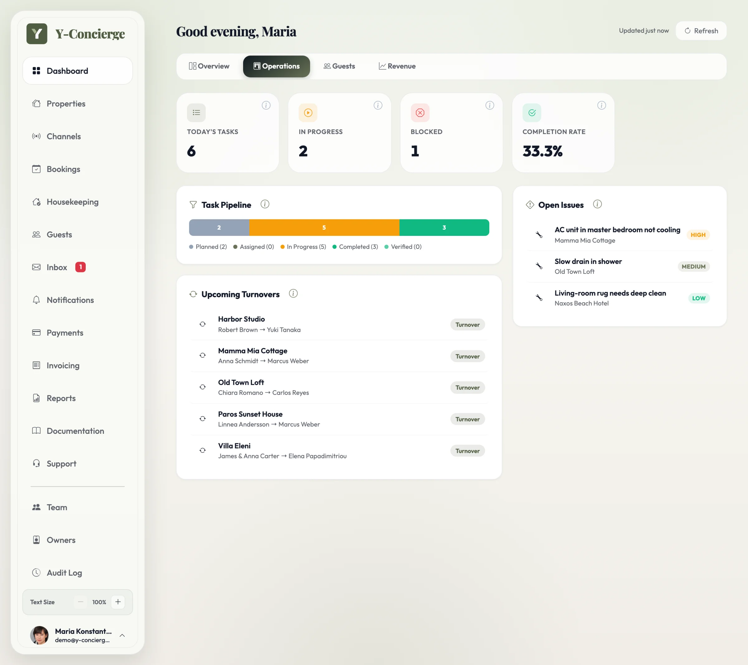 Operations dashboard at full size